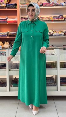 Gaze - Düğme Detaylı Elbise Benetton Yeşili/5038