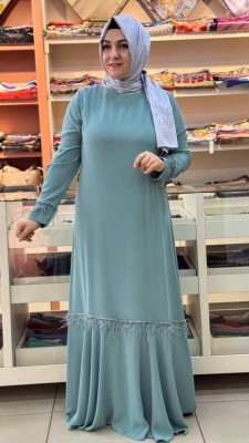 Janset - Etek Ucu Kolları Tüy Detaylı Abiye Mint/82031