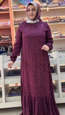 Jakarlı Elbise Bordo/83571 - Thumbnail