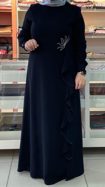 Volanlı Elbise Siyah/5015
