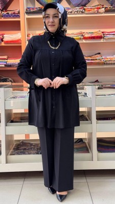 SHURP - Yakası Zincir Detaylı Tunik Siyah/2880